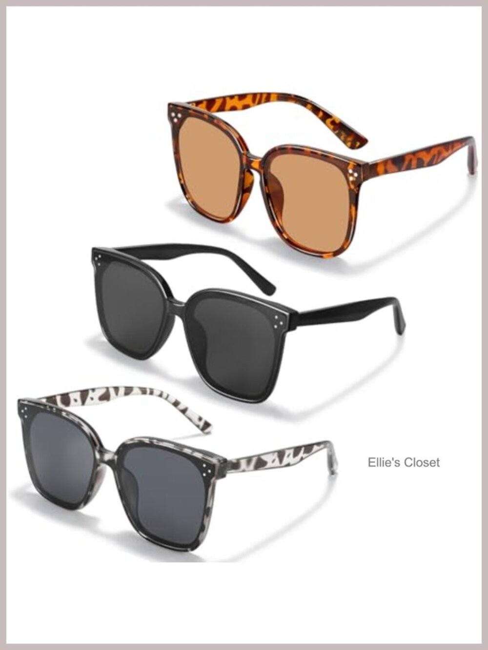 Oversized Square Sunglasses 3 Pairs UV Protection Retro Wide Frame